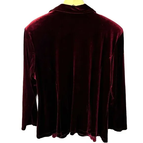 Women's Velvet Tie Front Topper Jacket Size 2x Cranberry Red Notations Holiday - Picture 8 of 8